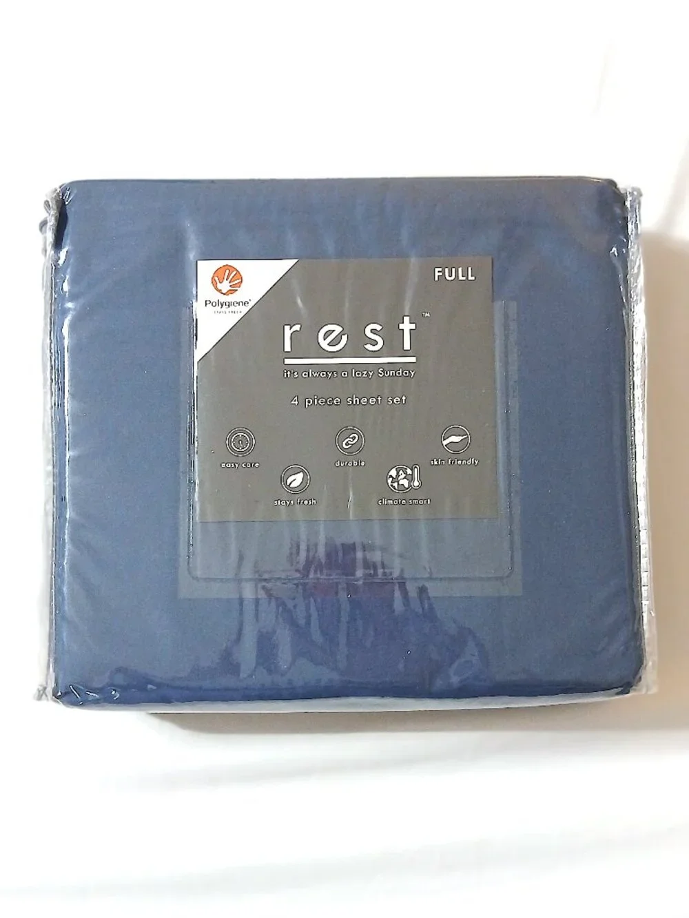 REST Navy Polygiene Full 4 Piece Sheet Set Bedding OEKO-TEX